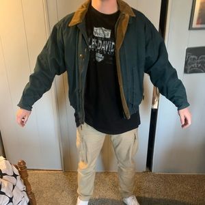 Green canvas, tan corduroy jacket. Size M